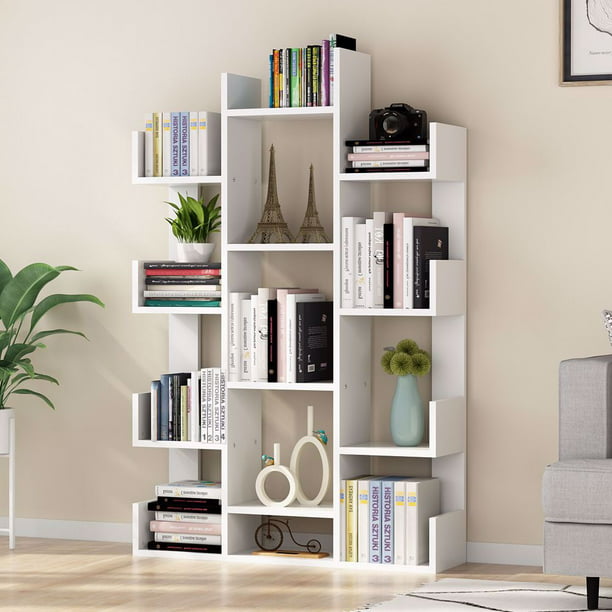Decorative Book Storage Square Bookcase Walnut  White Bookshelf